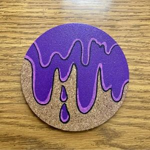 Purple Grime Drip Painted Cork Coaster